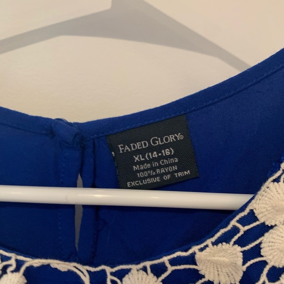 Blue Kids Dress With Embroidered Neckline - Picture 3 of 5